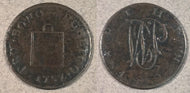 1757 British Farthing Token, corroded F