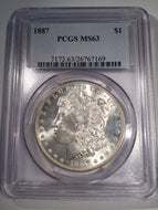1887 Morgan Dollar, PCGS slab MS63