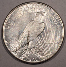 1921 Peace Dollar, AU planchet error on rev- "grease" streak