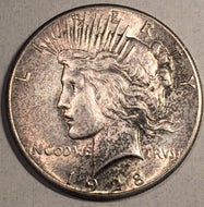 1928 Peace Dollar, Grade MS60 cleaned, gray speckled toning
