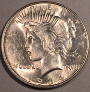 1934 D Peace Dollar, Grade MS62