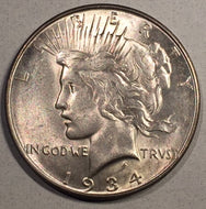 1934 D Peace Dollar, Grade= MS63