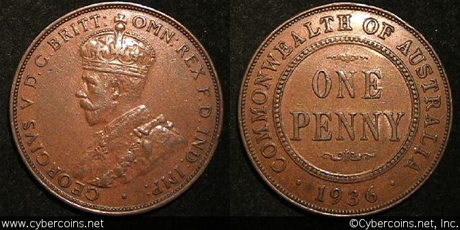 Australia, 1936, 1 penny, XF/AU, KM23 -