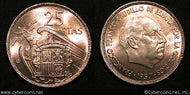Spain, 1957(64), 25 pesetas, BU, KM787