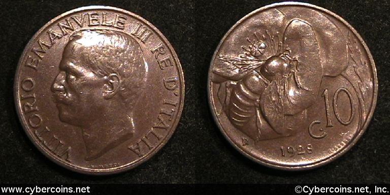 Italy, 1928, 10 Centesimi, KM60, XF/AU -