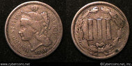 1865, VF   Three Cent Nickel Piece