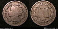 1866, VG   Three Cent Nickel Piece