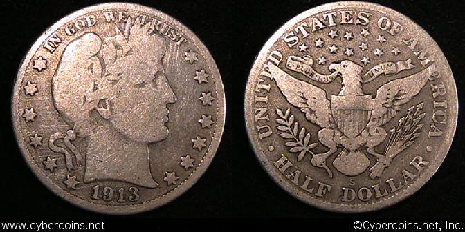 1913-S Barber Half Dollar, Grade= G