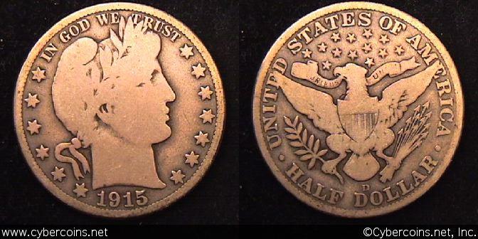 1915-D Barber Half Dollar, Grade= G