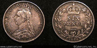 Great Britain, 1888, 6 Pence, KM760, XF -