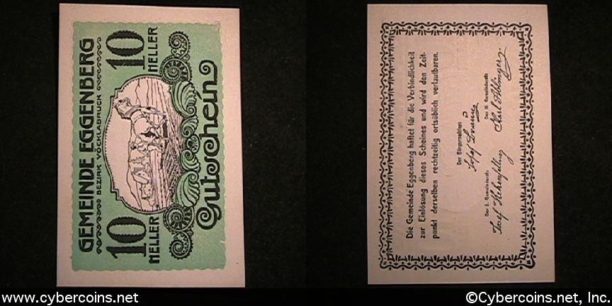 Austrian notgeld, Eggenberg, 10 Heller, UNC