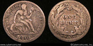 1890 Seated Dime, Grade= VF
