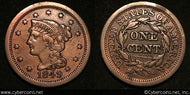 1849, XF Coronet Head Large Cent.