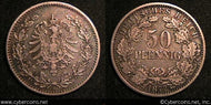 Germany, 1877A, 50 pfennig, VF, KM8 -