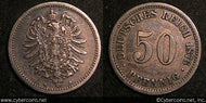 Germany, 1876B, 50 pfennig, VF/XF, KM6