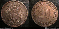 Germany, 1874A, 20 pfennig, KM5, XF+ -