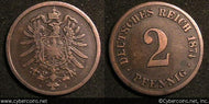 Germany, 1874H, 2 pfennig, VF, KM2 -
