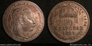 Hungary, 1869KM, 20 Krajczar, KM446.1, VF