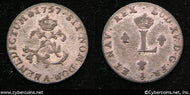 French colonies sou marque, 1757 A, AU