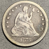 1876 CC Seated Quarter, F