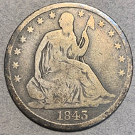 1843 Seated Half Dollar, Grade= VG