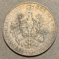 Germany, Prussia, 1860A, Thaler - KM 471 - VF cleaned, .900 silver .5359 ASW