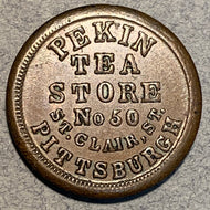 Civil War Token, 1863, Pittsburg PA, AU58, Pekin Tea Store, Store Card Token