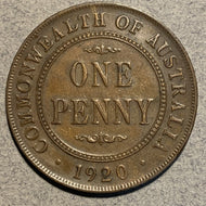 Australia, 1920 - 1 penny - XF, KM23, dot below. A couple very minor rim bruises.