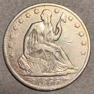 1855 O Seated Half Dollar, VF, heavily cleaned