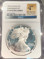 1995 W Silver Eagle Dollar, NGC PF 69 Ultra Cameo, Anniversary Set
