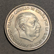 Spain, 1957(64), 25 pesetas, BU, KM787 - terrific details and luster. Exact coin imaged.