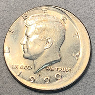 1990 Kennedy Half, Grade= BU, Error off center, full date