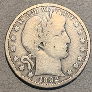 1892-O Barber Half Dollar, Grade= VG, cleaned