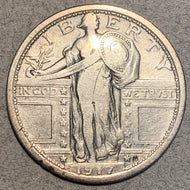 1917 Type 1 Standing Liberty Quarter, VF, cleaned and 1 scratch