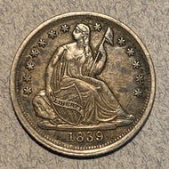 1839-O Seated Liberty Half Dime, Grade= XF, rotated reverse 90 degrees left