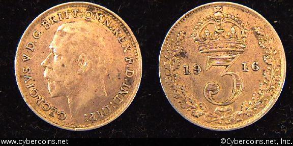 Great Britain, 1916, 3 pence, XF/AU, KM813