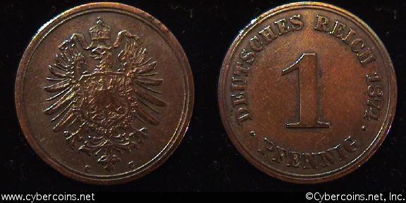 Germany, 1874C, 1 pfennig, XF, KM1