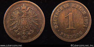 Germany, 1874D, 1 pfennig, XF, KM1