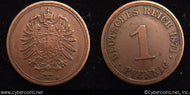 Germany, 1874A, 1 pfennig, XF, KM1