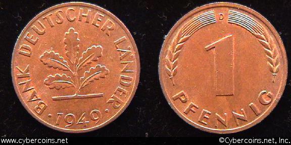Germany, 1949D, 1 pfennig, UNC, KMA101