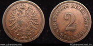 Germany, 1874A, 2 pfennig, XF, KM2