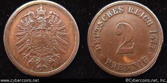 Germany, 1875A, 2 pfennig, XF-, KM2
