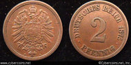 Germany, 1875A, 2 pfennig, XF, KM2