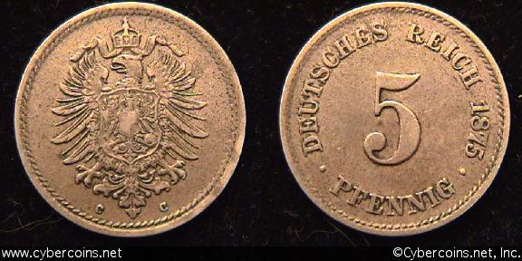 Germany, 1875C, 5 pfennig, XF, KM3