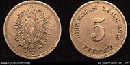 Germany, 1875C, 5 pfennig, XF, KM3