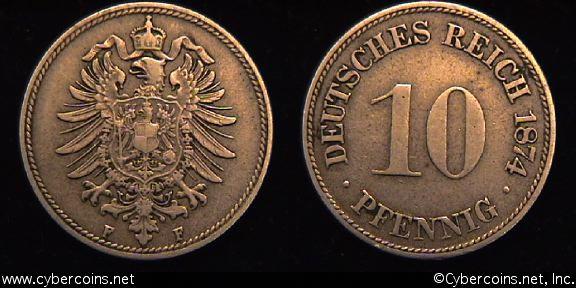 Germany, 1874F, 10 pfennig, VF, KM4
