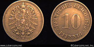 Germany, 1875G, 10 pfennig, VF/XF, KM4
