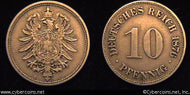 Germany, 1876C, 10 pfennig, XF, KM4