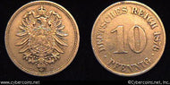 Germany, 1876C, 10 pfennig, XF, KM4