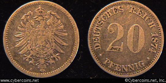 Germany, 1874A, 20 pfennig,  VF, KM5